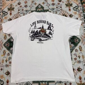 Fresh‎ Vibes Mens Life Behind Bars Graphic T-Shirt White Skeleton Tee